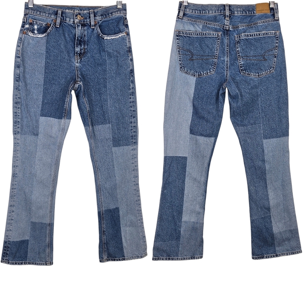 American Eagle 2 Short '90s Bootcut Patchwork Jeans Comfort Stretch Waistband